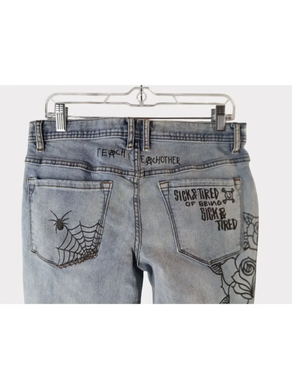 Ninth Hall Rogue Mens Printed Light Aged Skinny Jeans Size 32 Distressed Graphic